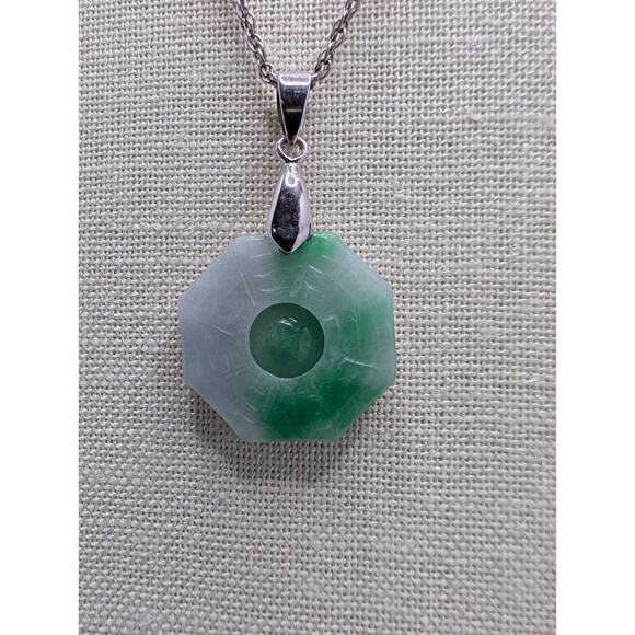 925 chain |18kGF Bale| ying yang floating ball good luck jadeite necklace long - Picture 2 of 5